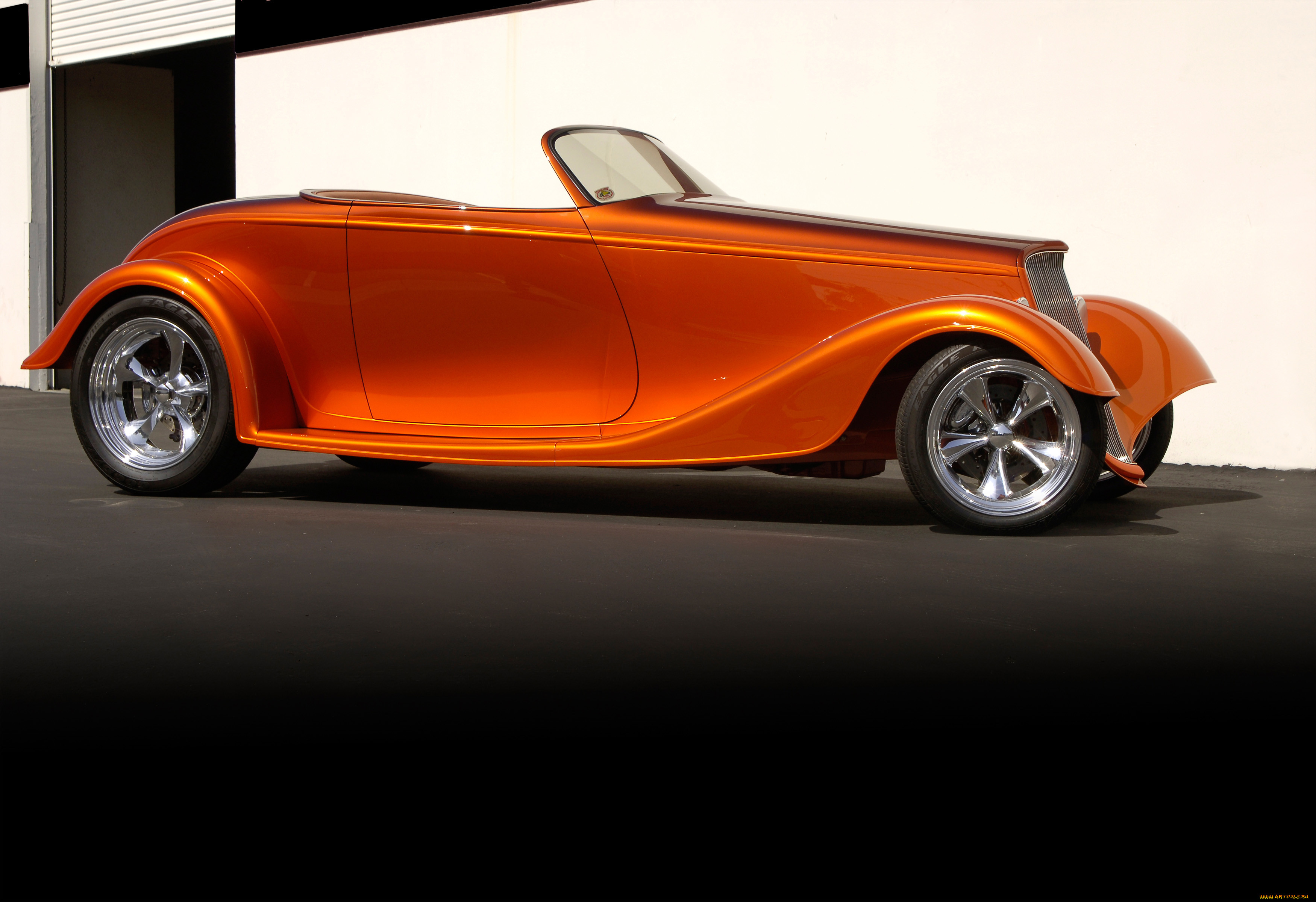 , custom classic car, cabrio, orange, streetrod